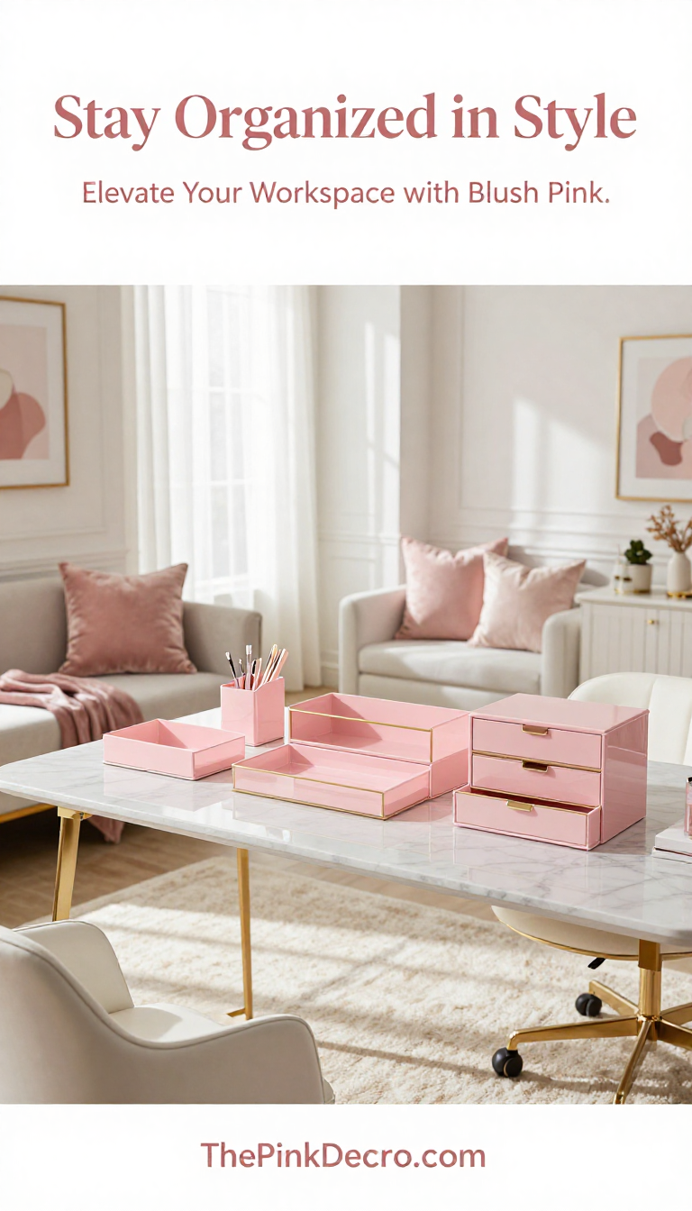 Blush Pink Acrylic Desk Organizer Set - Home Office - The Pink Decor