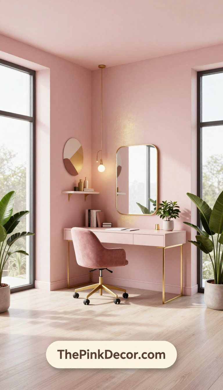 Complete Home Office with pink decor elements
