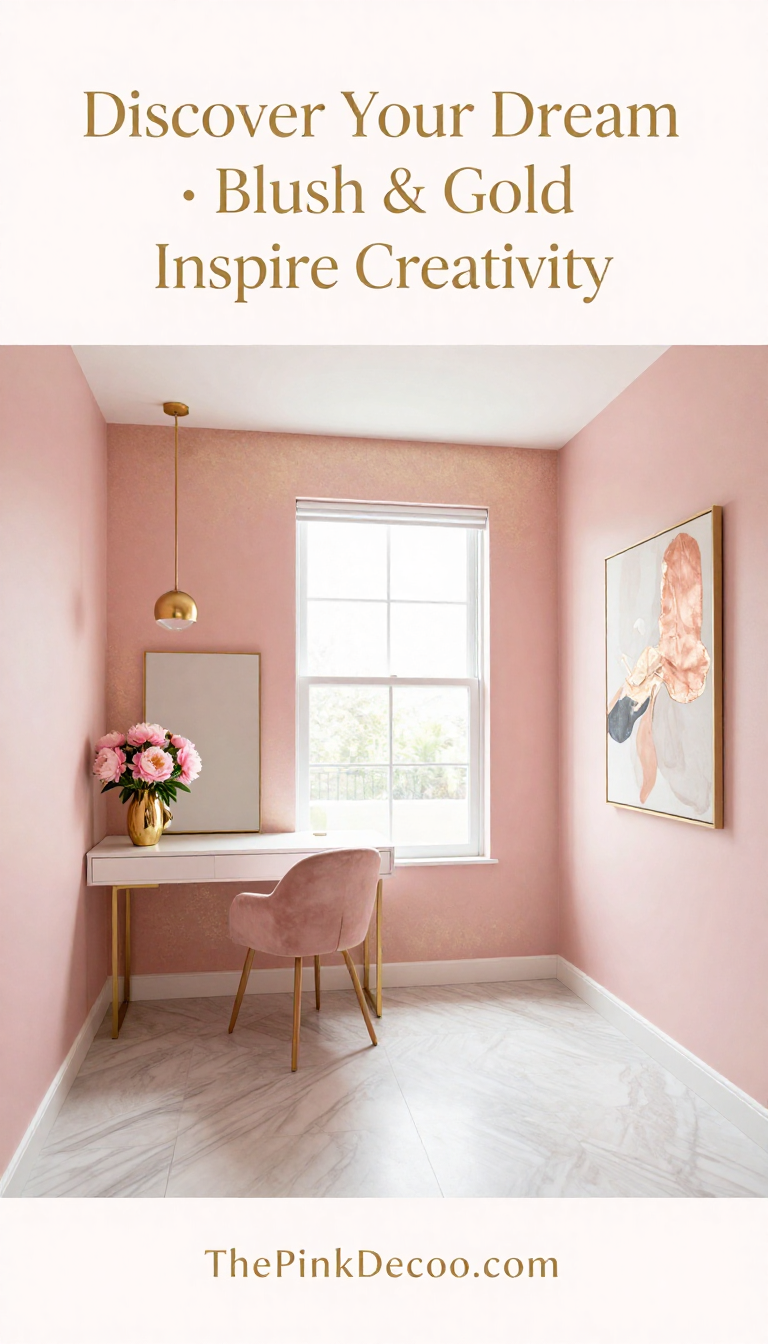 Blush Pink and Gold Accent Wall Desk Nook - Home Office - The Pink Decor