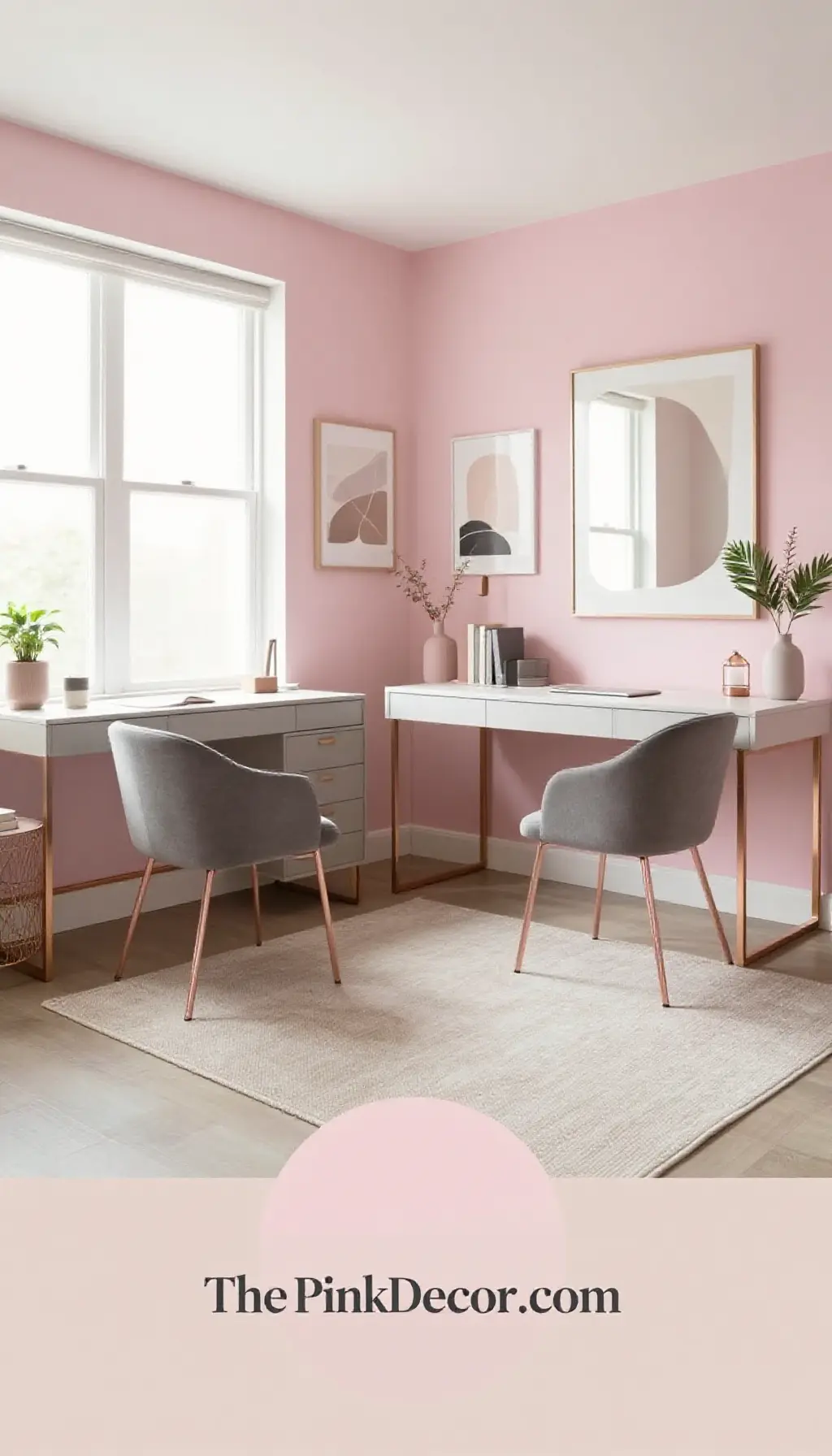 Complete Home Office with pink decor elements