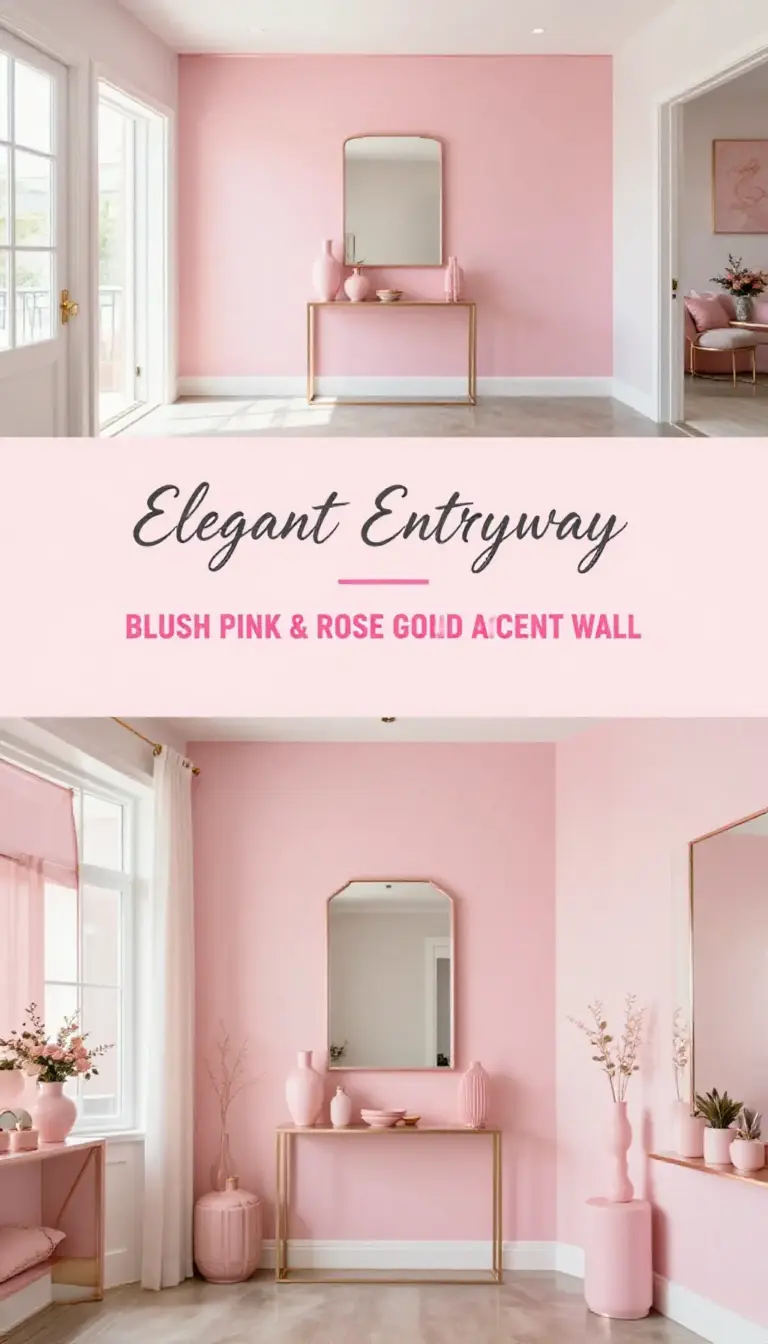 Blush Pink and Rose Gold Entryway Accent Wall - Entryway - The Pink Decor