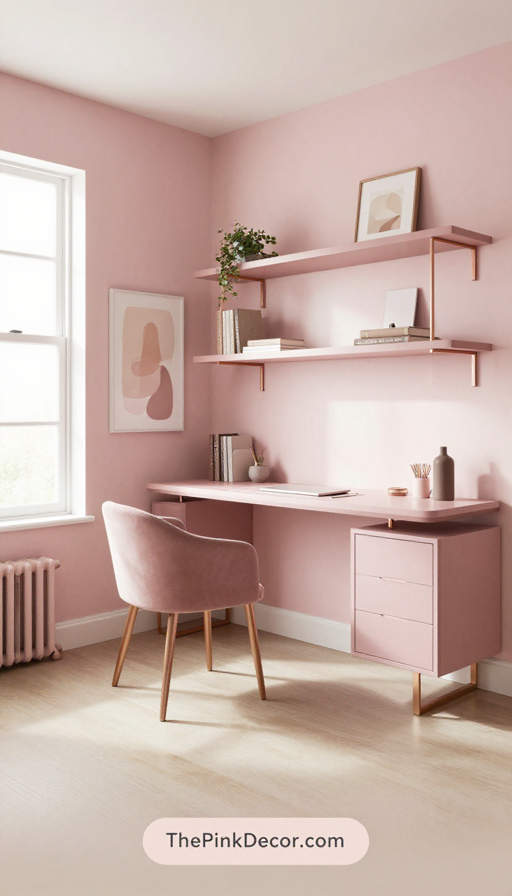 Complete Home Office with pink decor elements