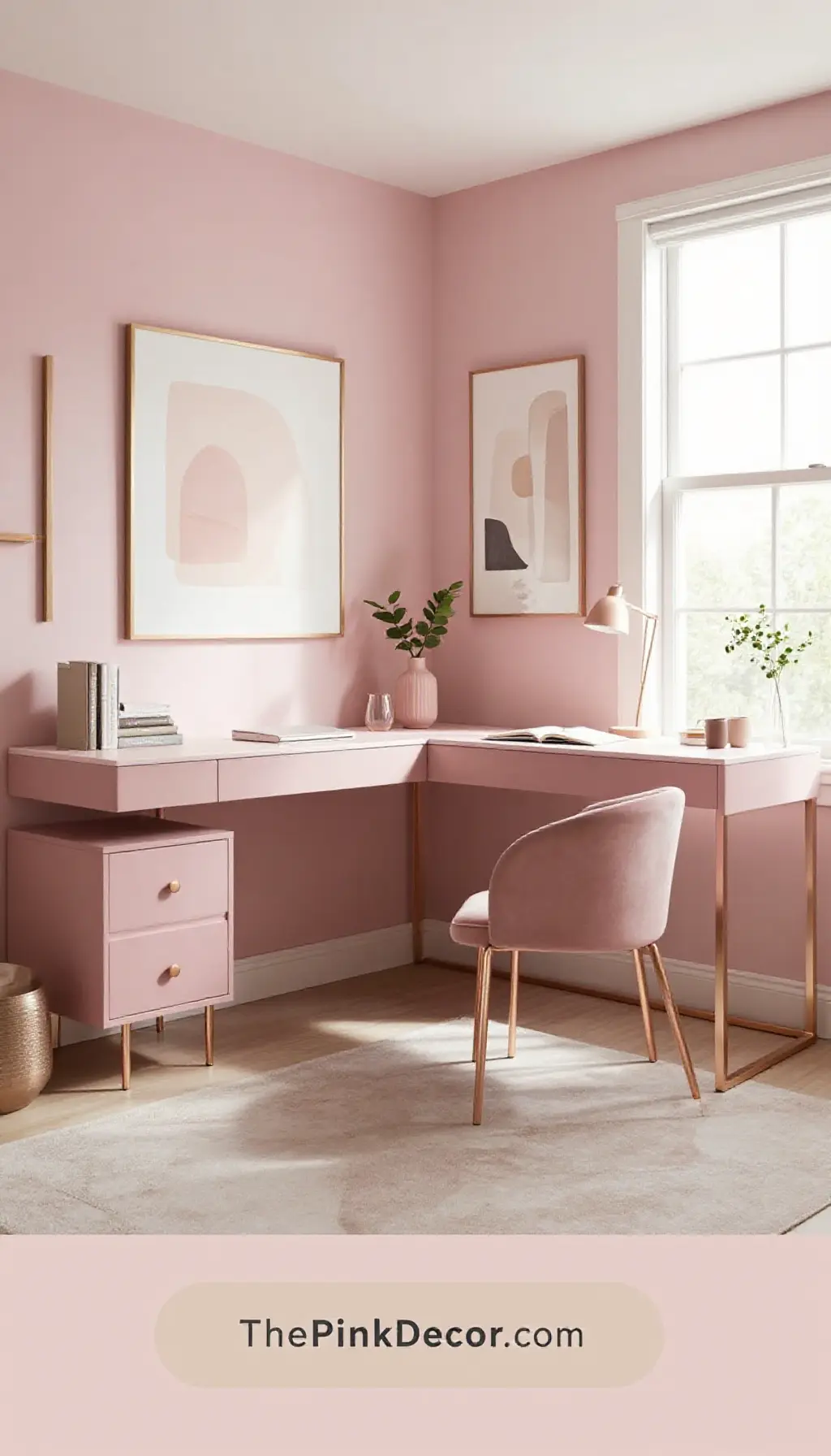 Complete Home Office with pink decor elements