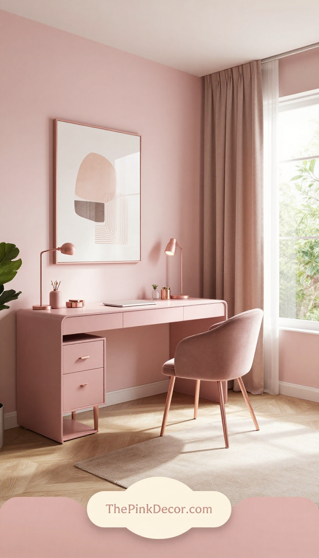 Complete Home Office with pink decor elements