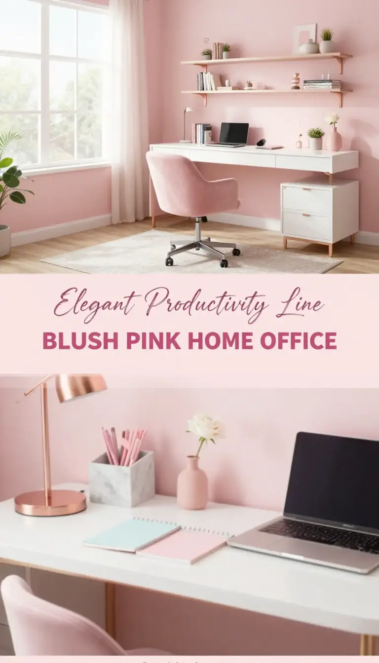 Blush Pink and Rose Gold Modern Home Office Setup - Home Office - The Pink Decor