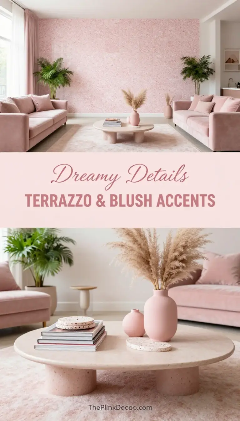 Blush Pink and Terrazzo Accent Wall Living Room Design - Living Room - The Pink Decor