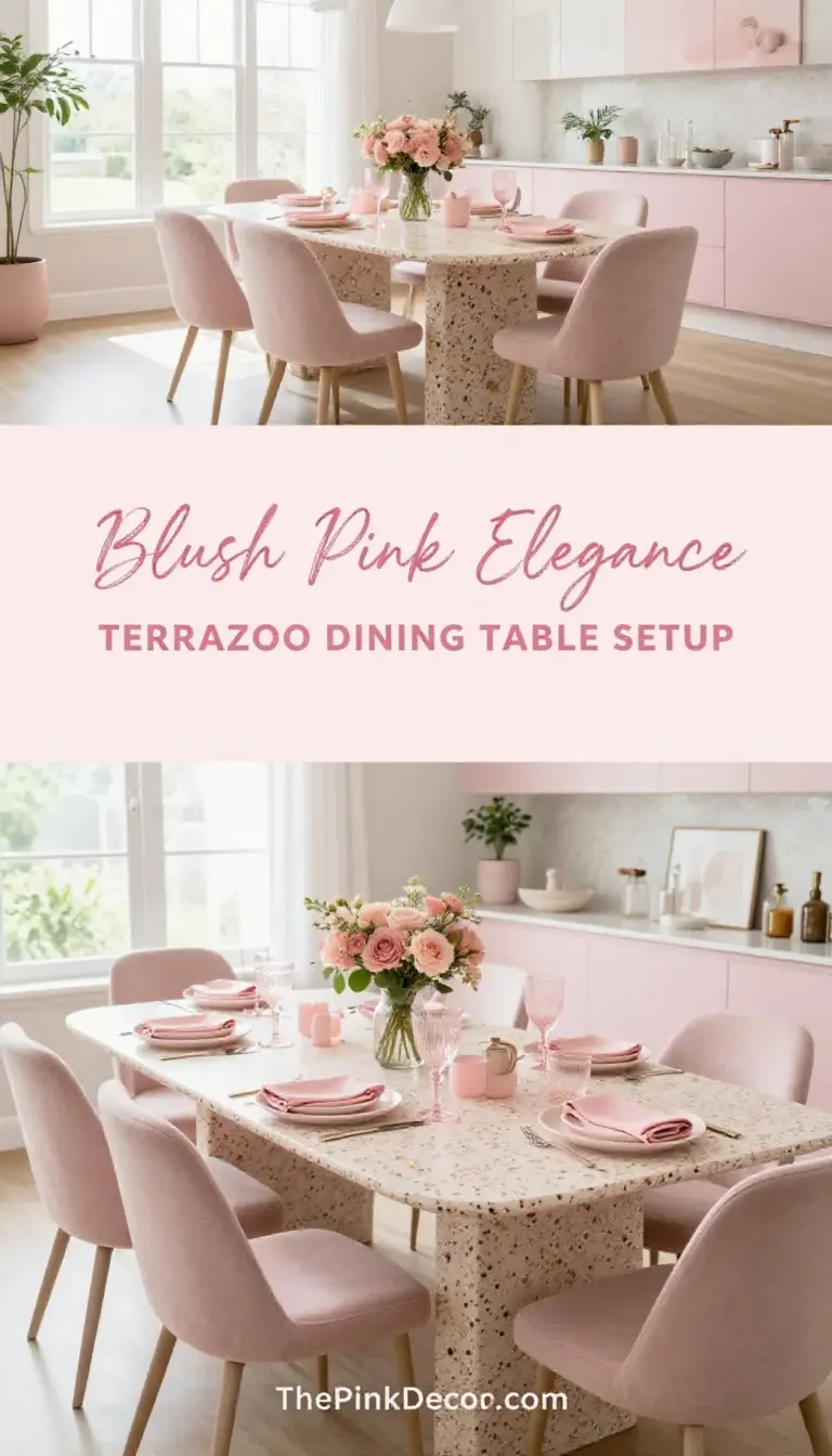 Blush Pink and Terrazzo Dining Table Setup - Dining Room - The Pink Decor