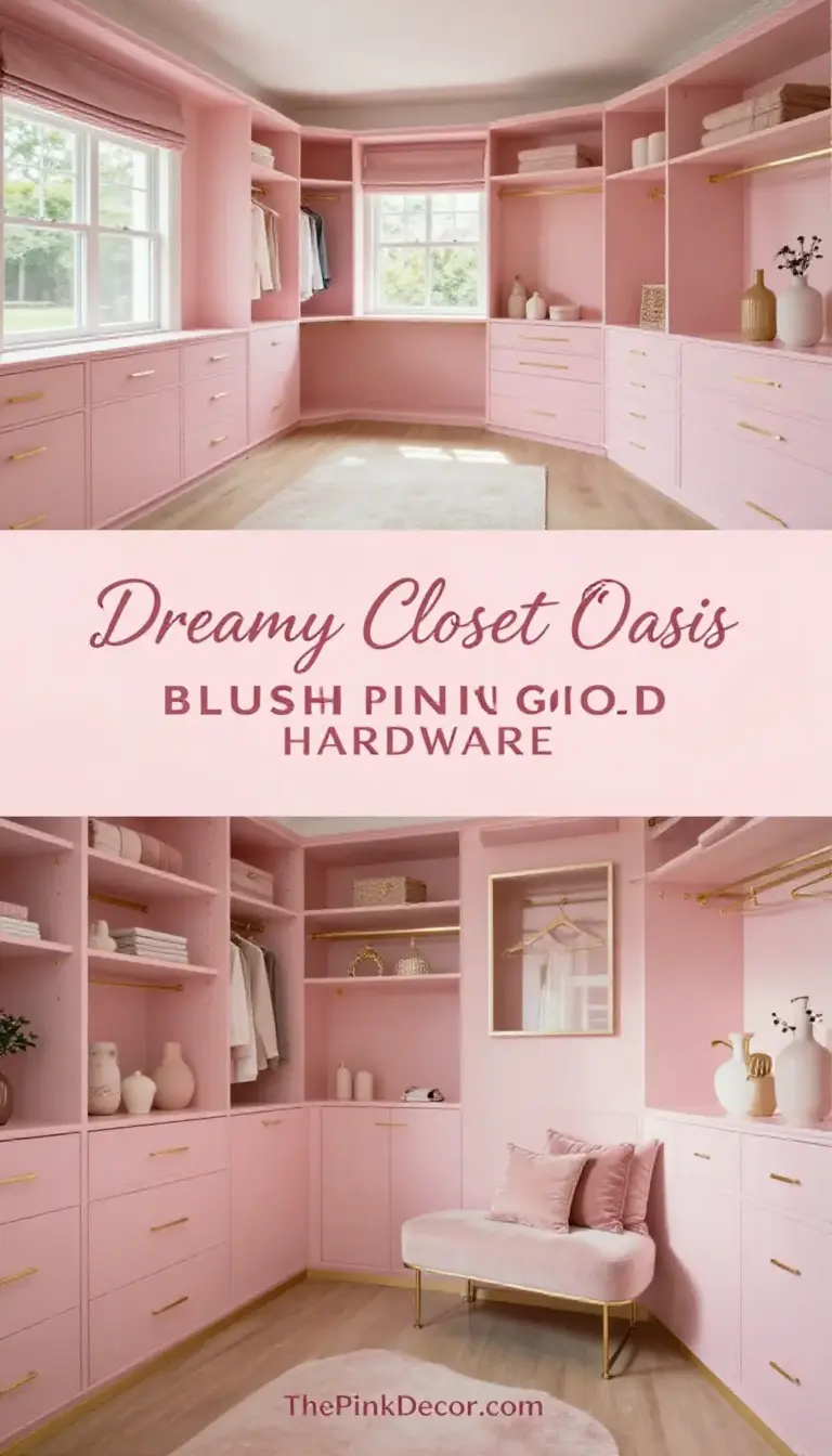 Blush Pink Closet Design with Gold Hardware - Closet - The Pink Decor