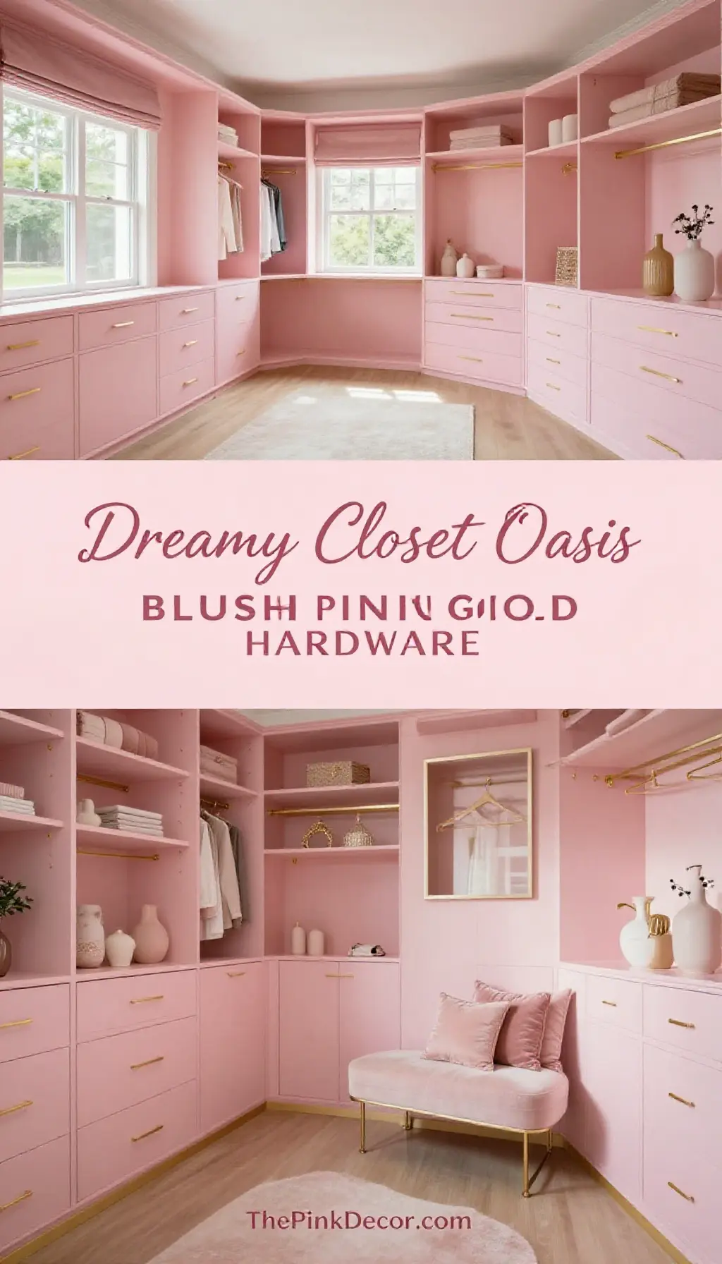 blush pink closet design with gold hardware and aesthetic lighting - Featured Design Blush Pink Closet Design with Gold Hardware - Closet - The Pink Decor