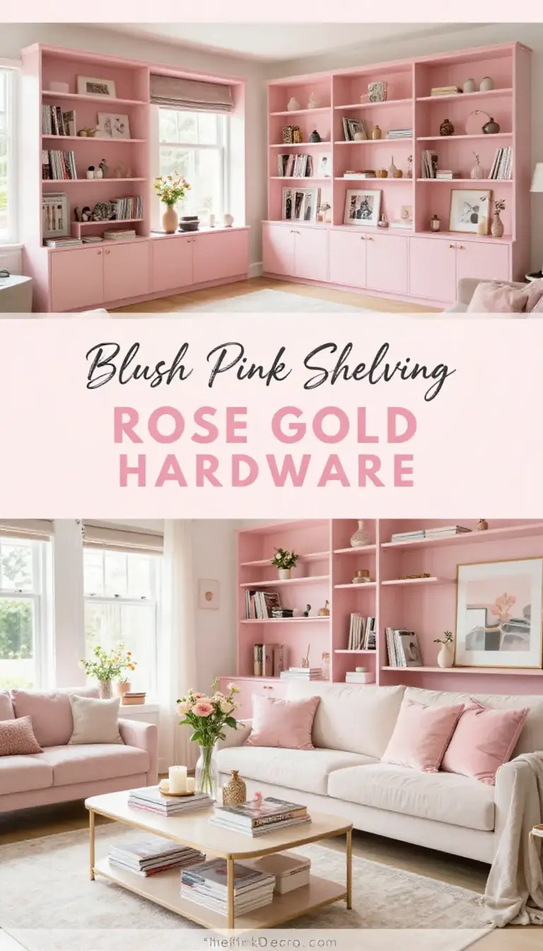 Blush Pink Custom Shelving with Rose Gold Hardware - Closet - The Pink Decor