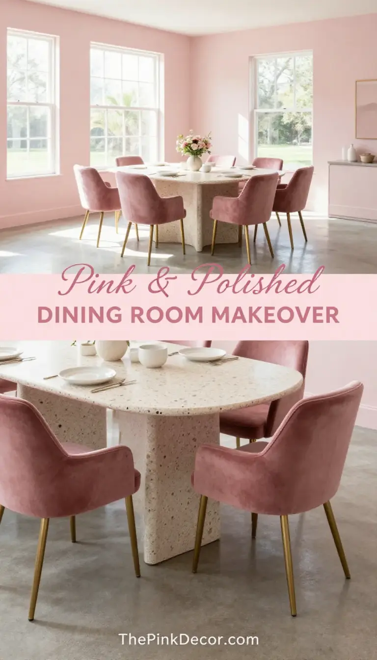 Blush Pink Dining Room with Terrazzo Table and Velvet Chairs - Dining Room - The Pink Decor