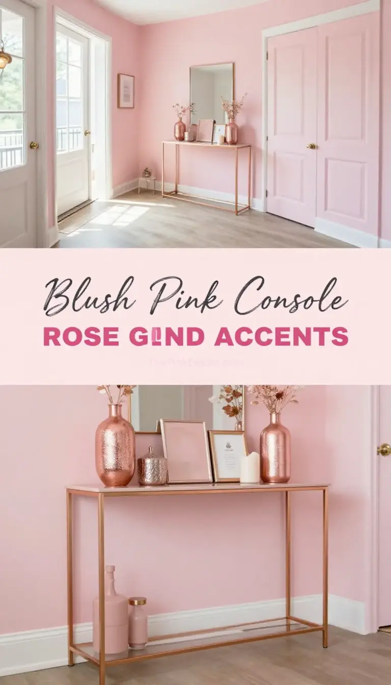 Blush Pink Entryway Console with Rose Gold Accents - Entryway - The Pink Decor