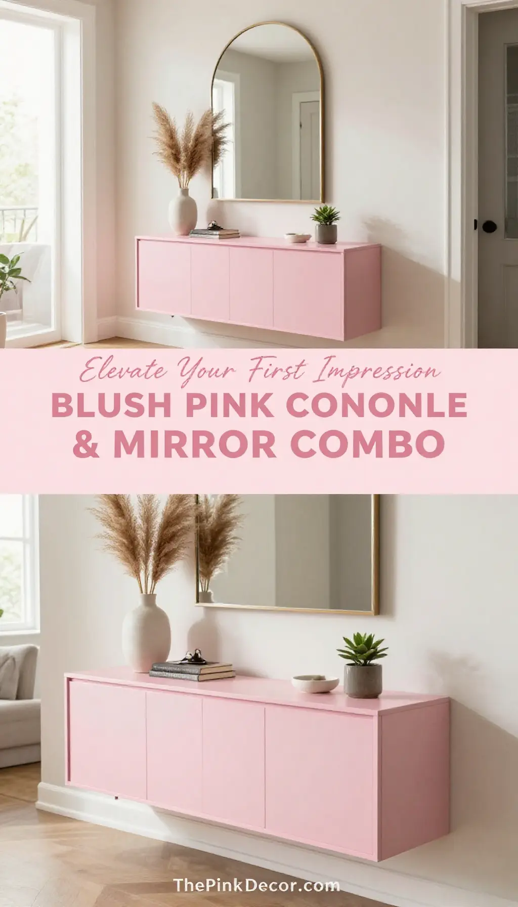 Blush Pink Floating Console and Mirror Combo for Entryways - Entryway - The Pink Decor