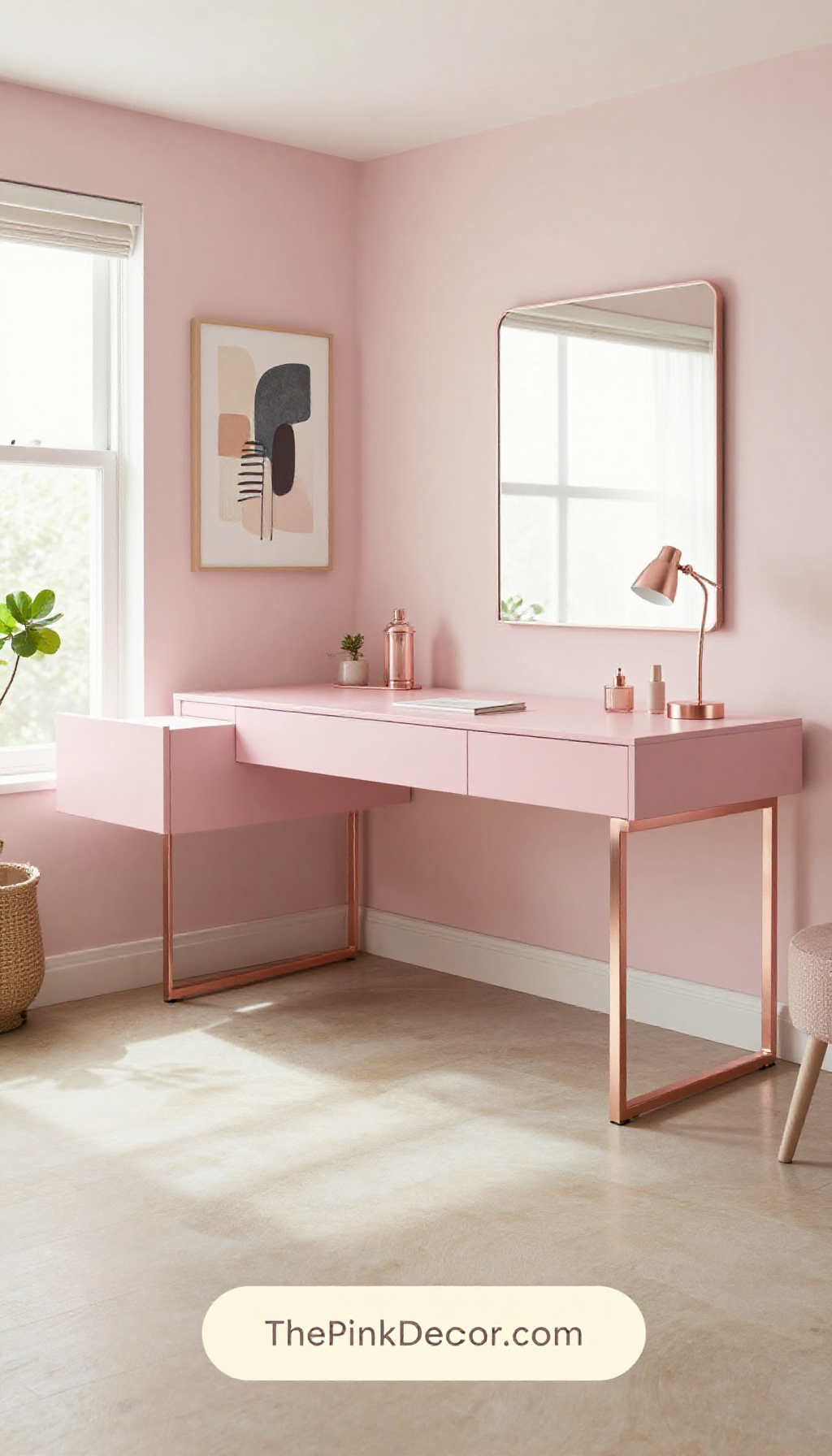 Complete Home Office with pink decor elements