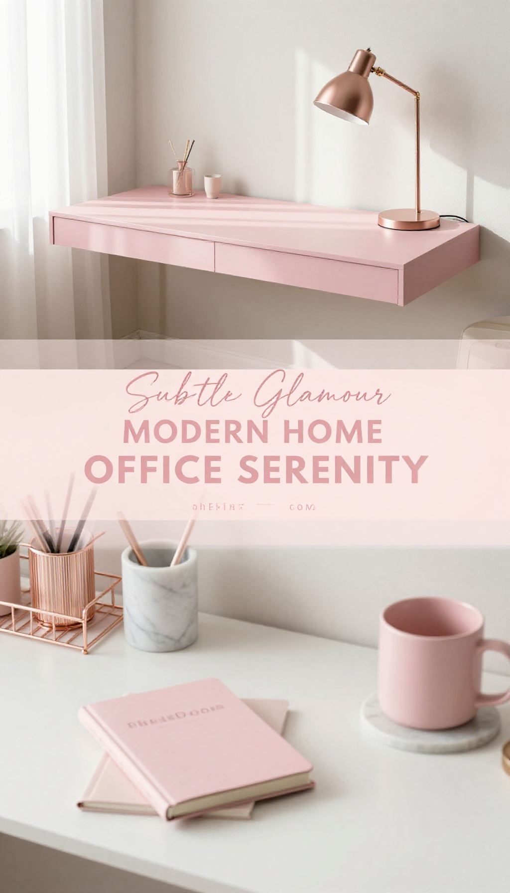 Blush Pink Floating Desk with Rose Gold Accents Home Office - Home Office - The Pink Decor