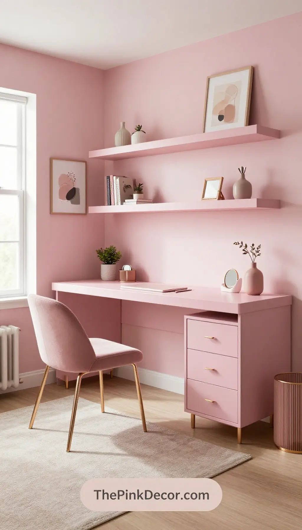 Complete Home Office with pink decor elements