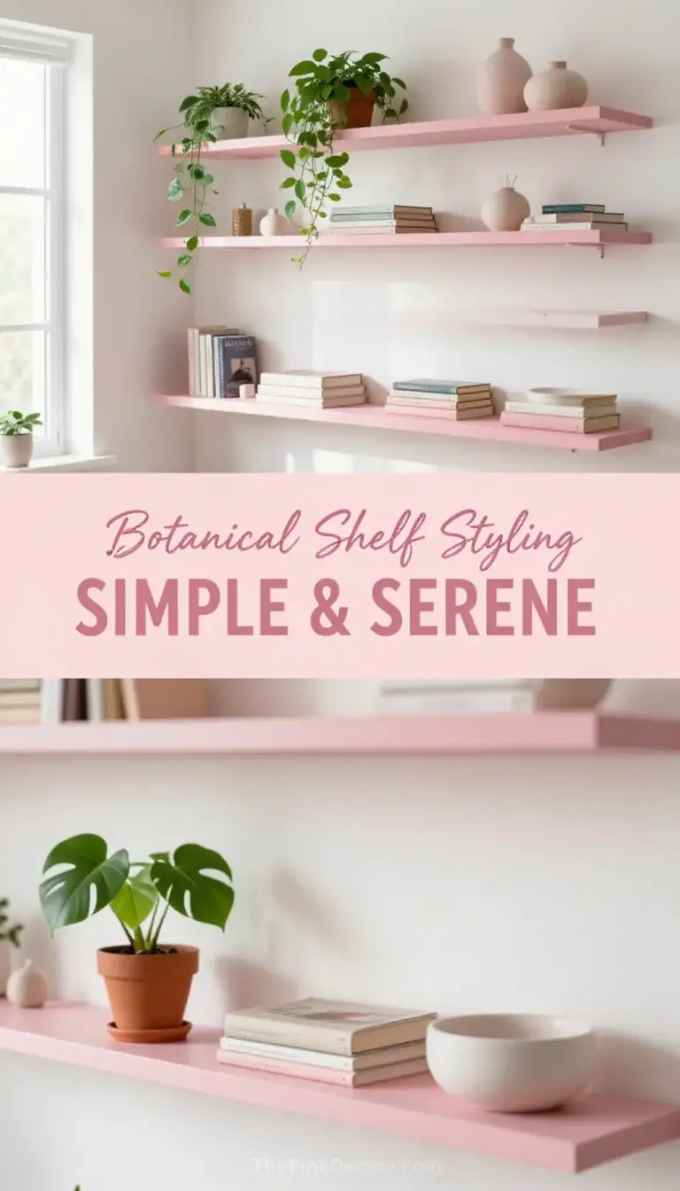 Blush Pink Floating Shelves with Botanical Decor - Bathroom - The Pink Decor