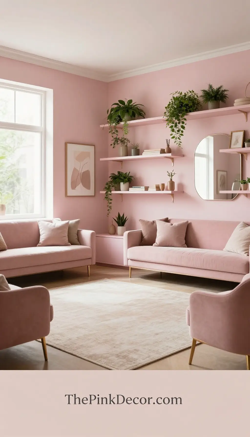 Complete Living Room with pink decor elements