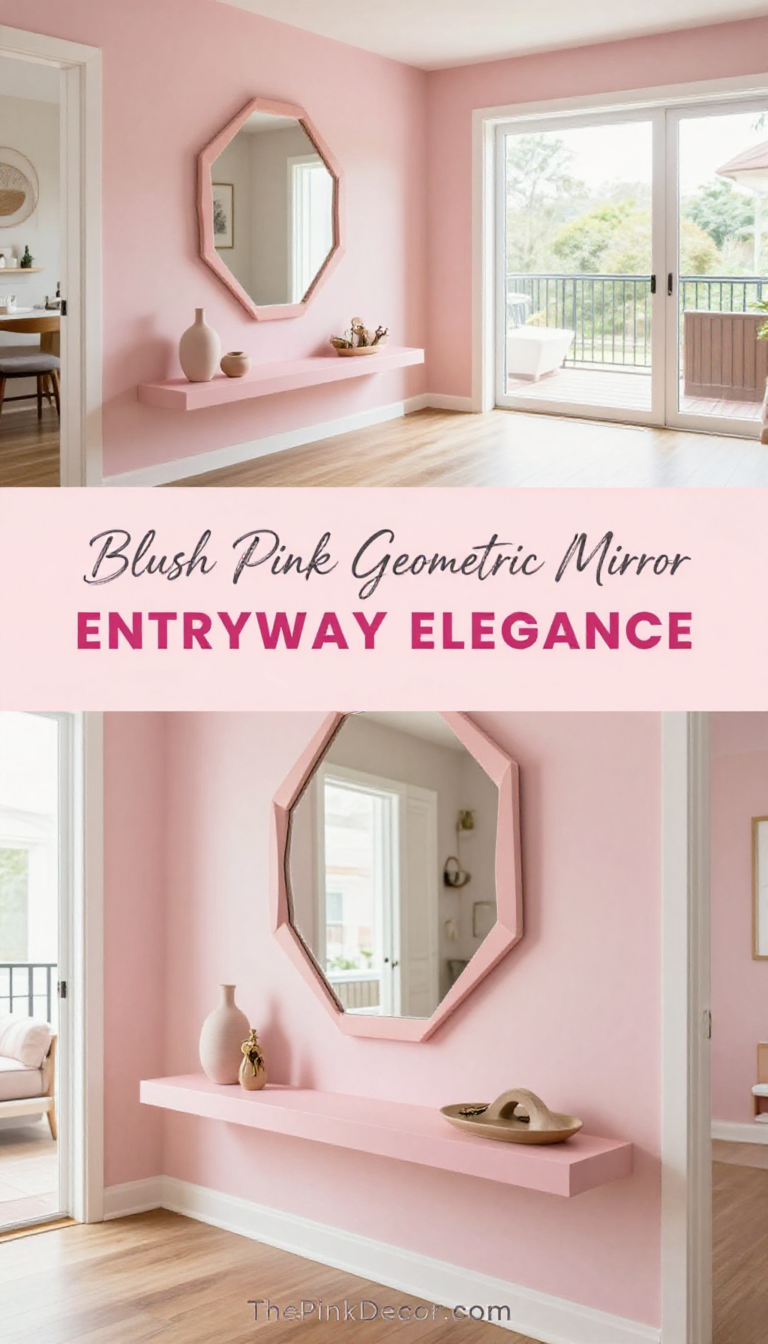 Blush Pink Geometric Entryway Mirror with Floating Shelf - Entryway - The Pink Decor