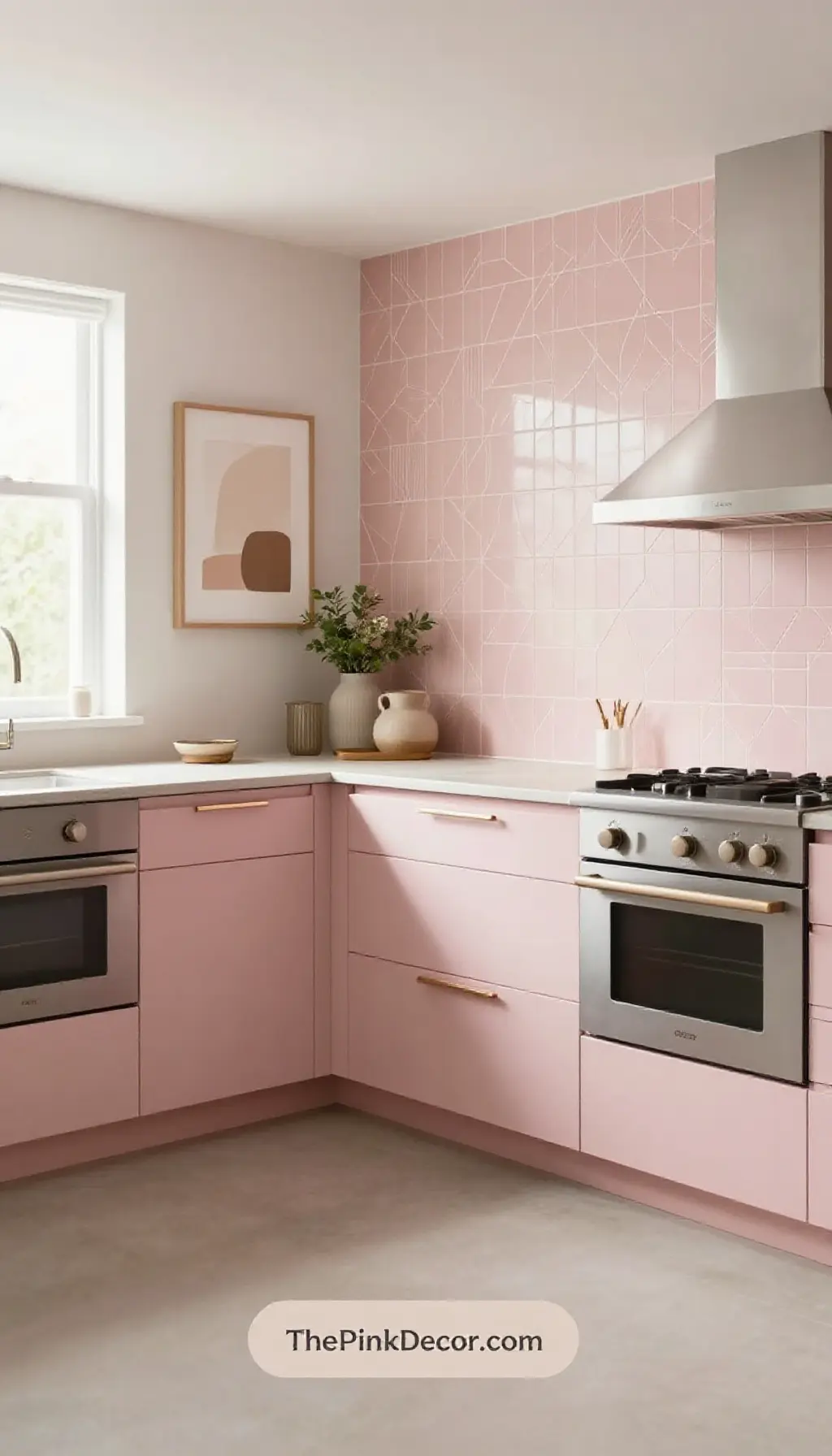 Complete Kitchen with pink decor elements