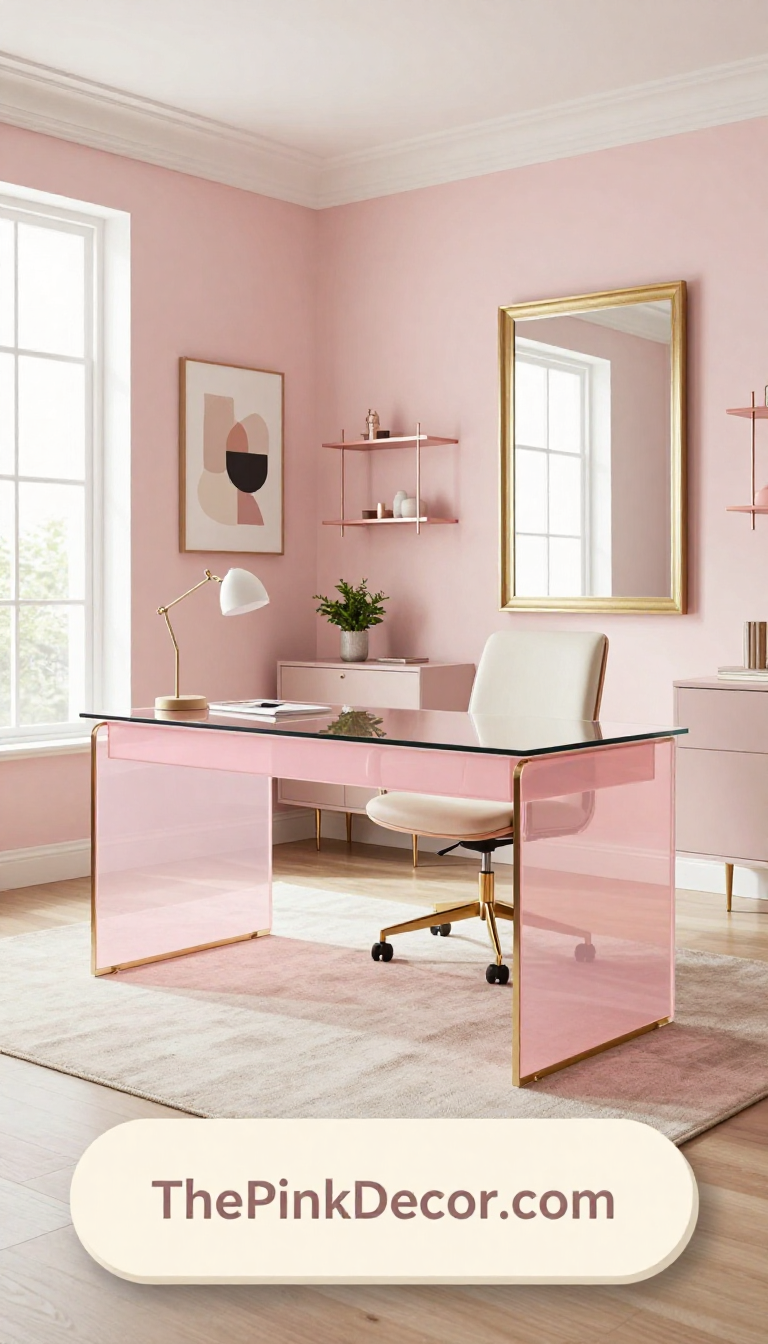 Complete Home Office with pink decor elements