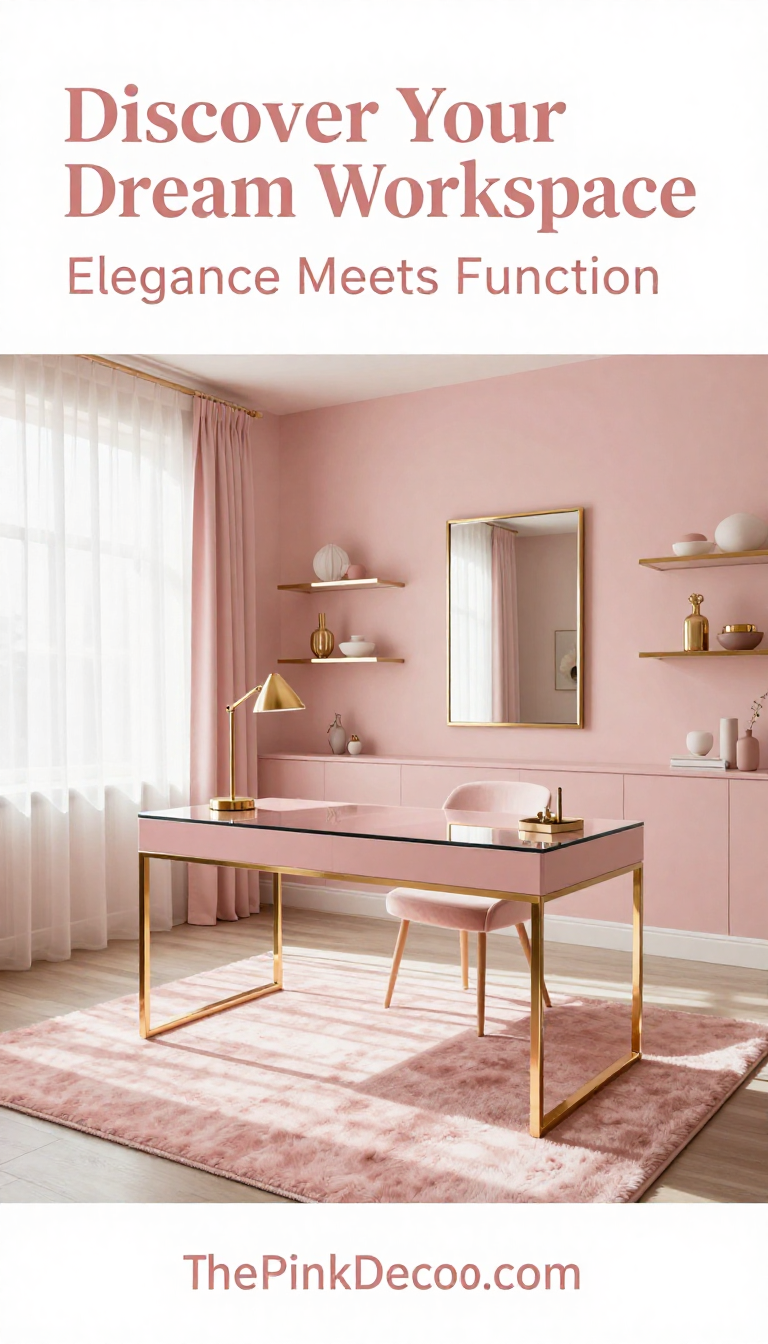 Blush Pink Glass Desk with Gold Accents - Home Office - The Pink Decor