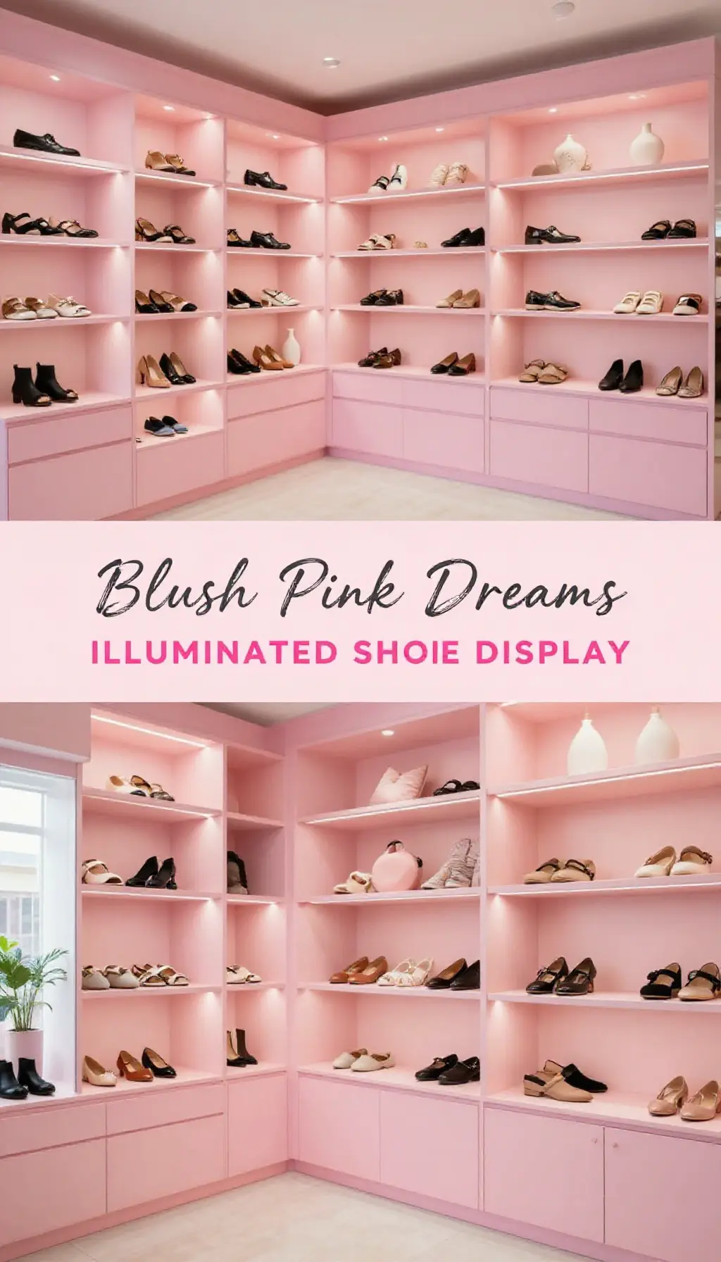 Blush Pink Illuminated Shoe Display Closet - Closet - The Pink Decor