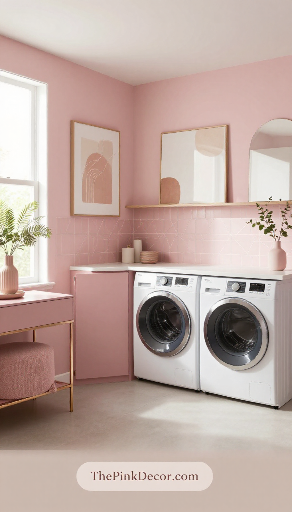 Complete Laundry Room with pink decor elements