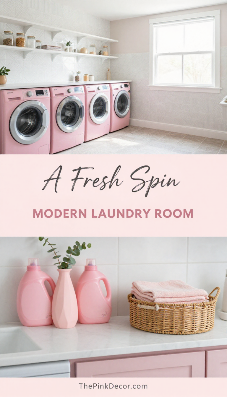 Blush Pink Laundry Room with Geometric Tile Backsplash - Laundry Room - The Pink Decor