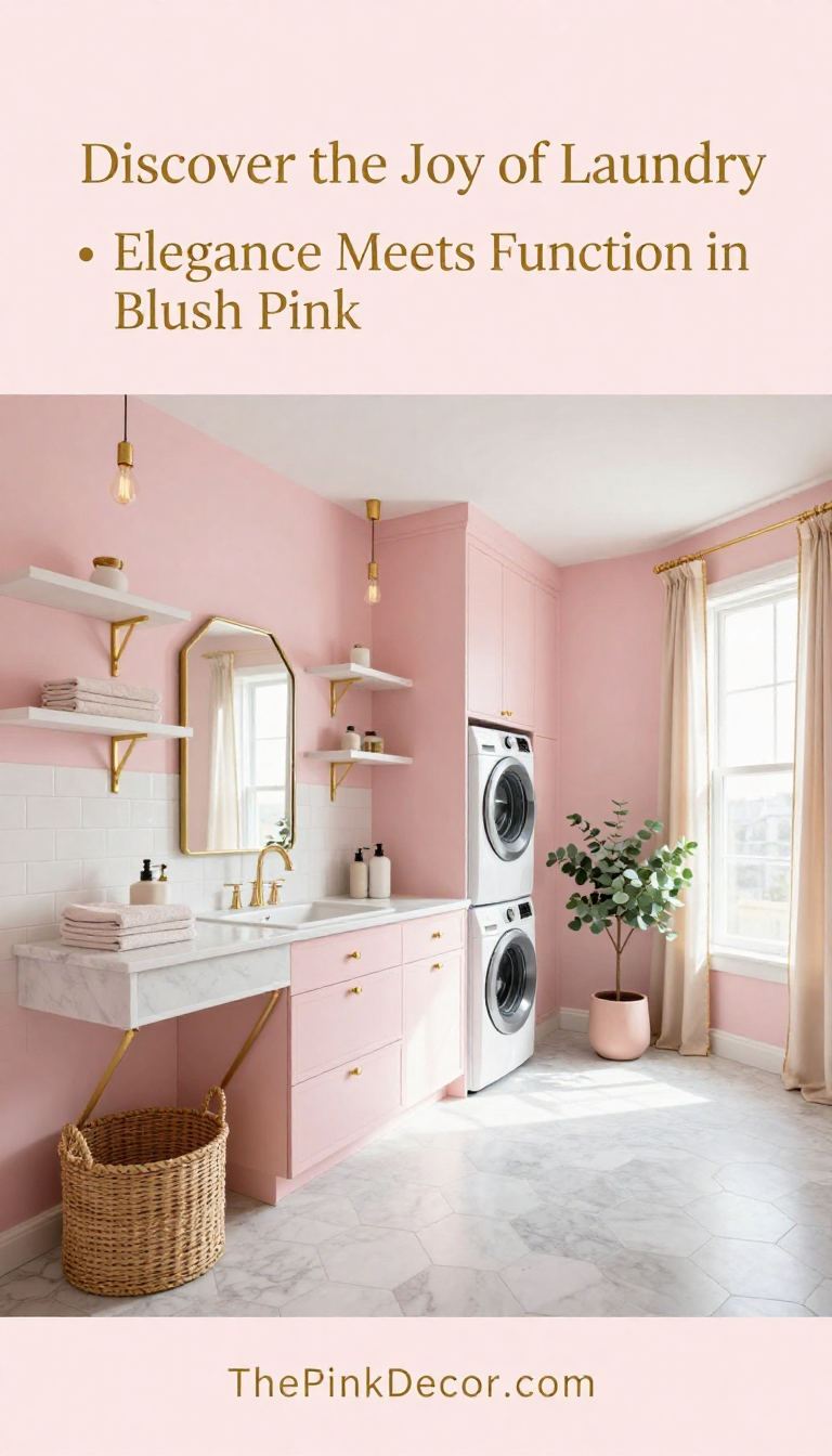 Blush Pink Laundry Room with Gold Accents - Laundry Room - The Pink Decor