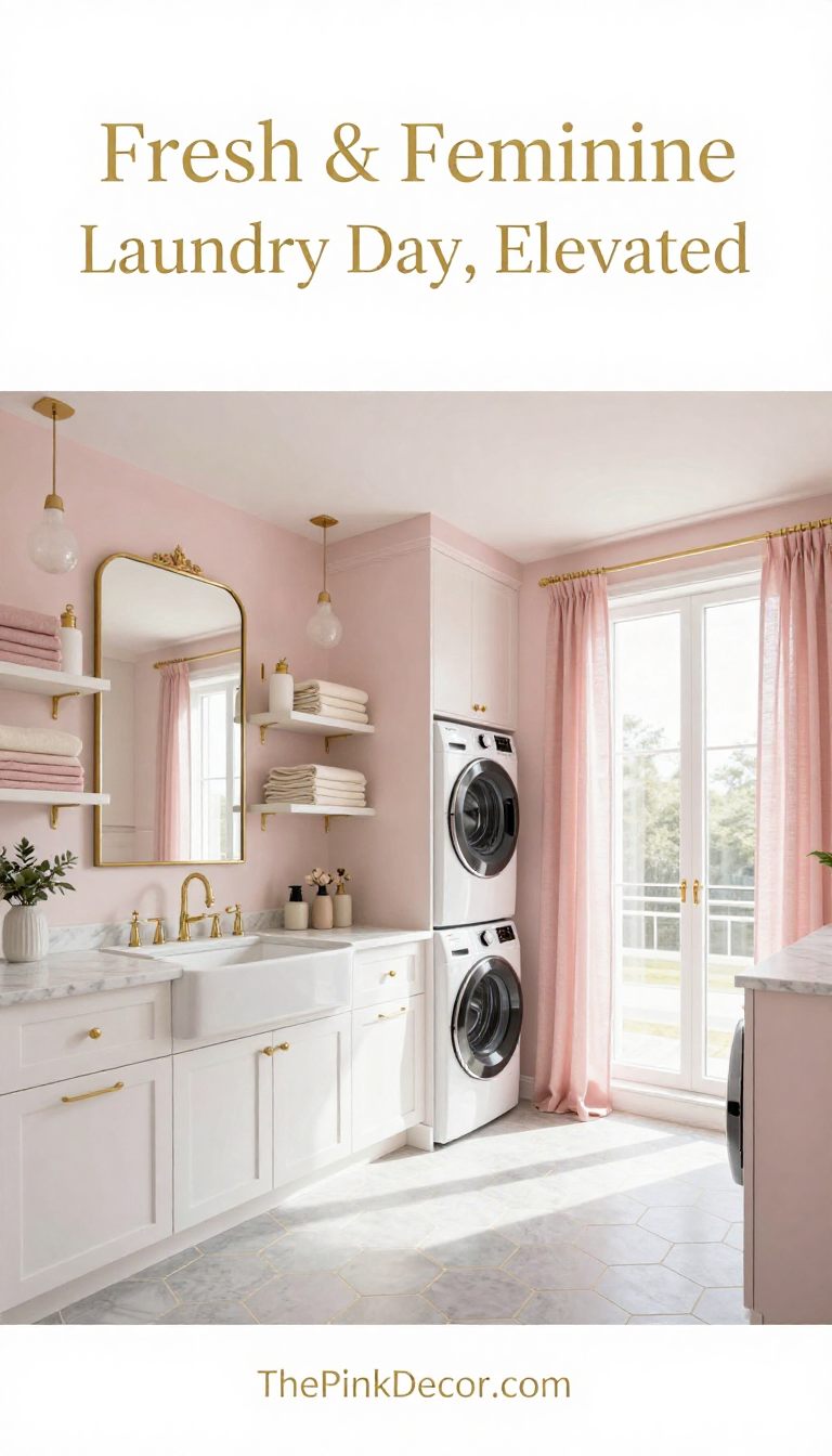 Blush Pink Laundry Room with Gold Accents - Laundry Room - The Pink Decor