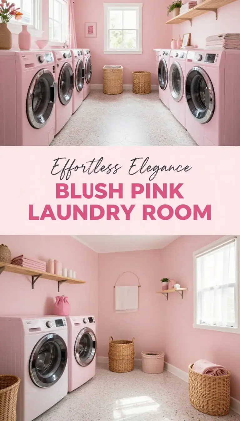 Blush Pink Laundry Room with Hexagonal Terrazzo Flooring - Laundry Room - The Pink Decor