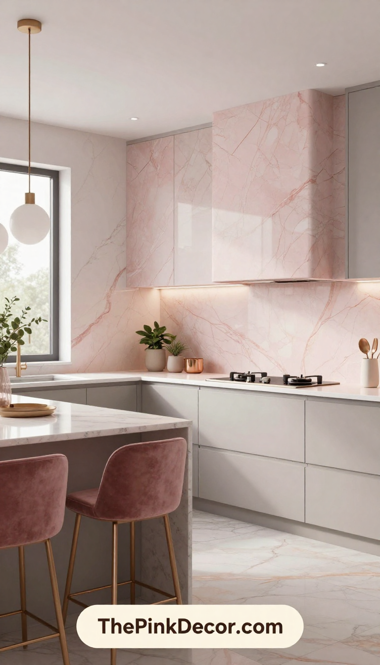 Complete Kitchen with pink decor elements