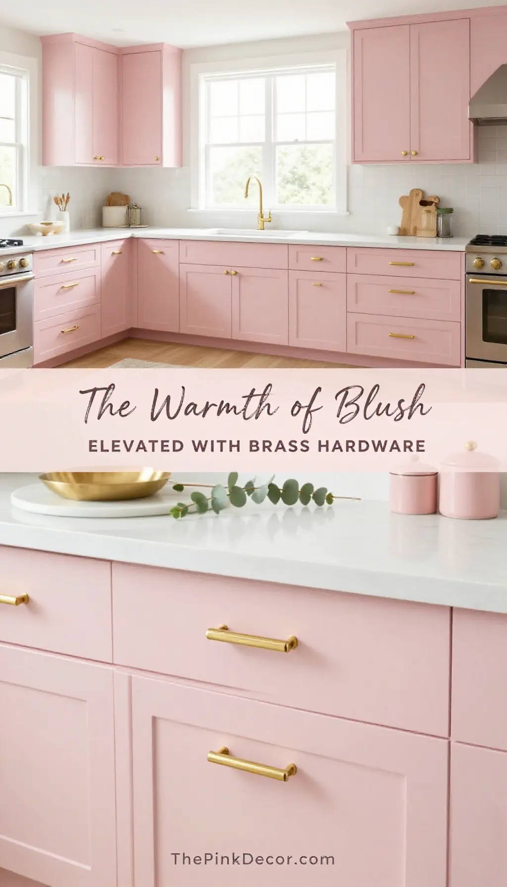 Blush Pink Matte Cabinets with Brass Hardware Kitchen - Kitchen - The Pink Decor
