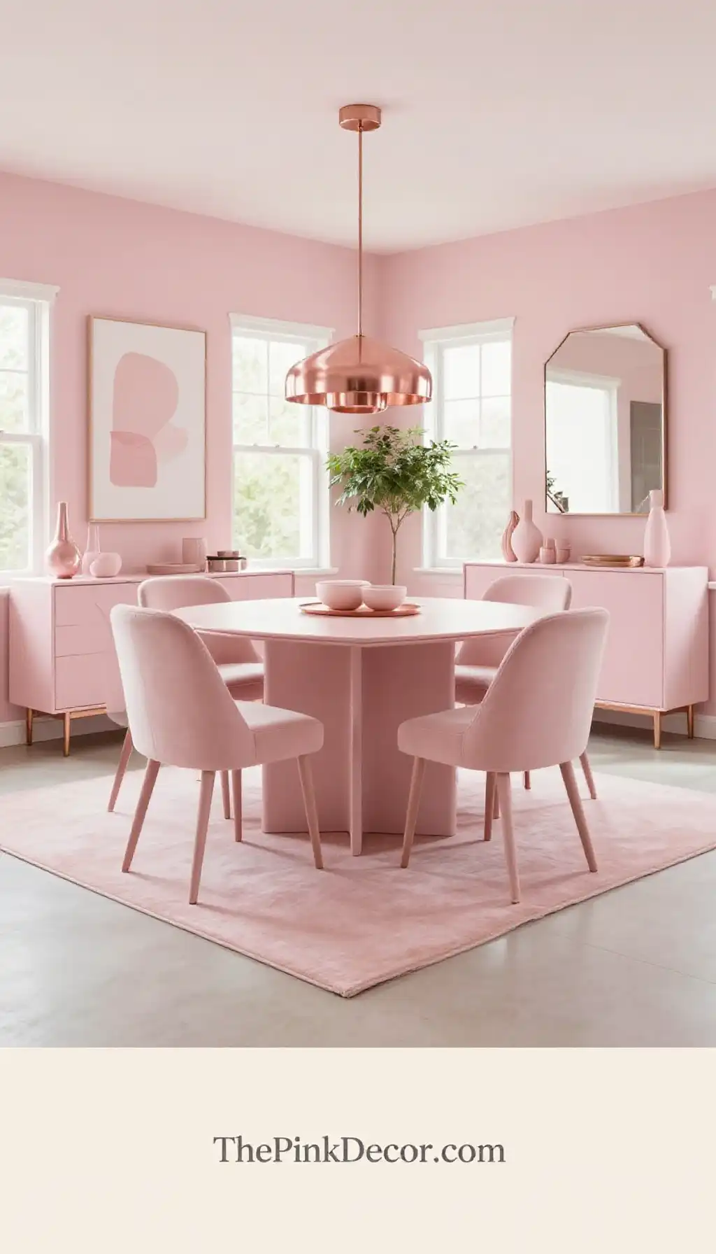 Complete Dining Room with pink decor elements