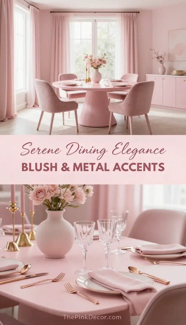 Blush Pink Monochromatic Dining Room with Metallic Touches - Dining Room - The Pink Decor