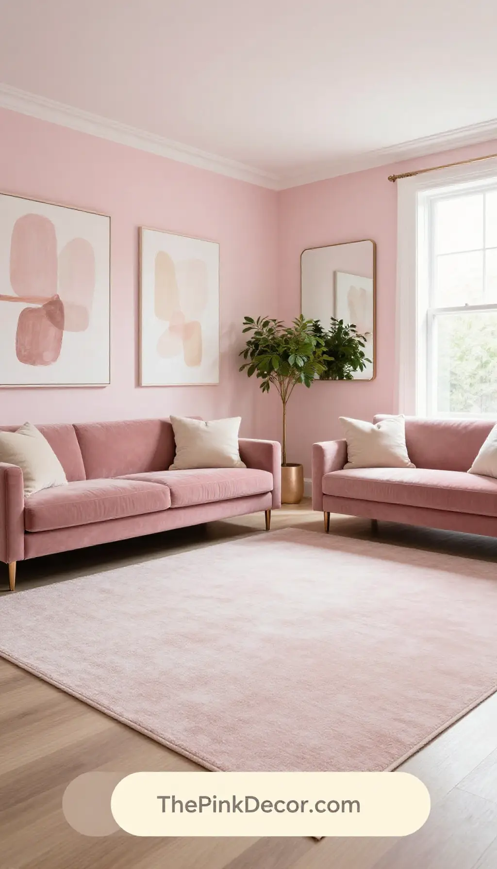 Complete Living Room with pink decor elements
