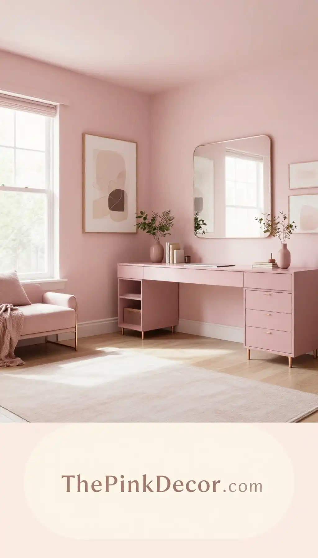 Complete Home Office with pink decor elements