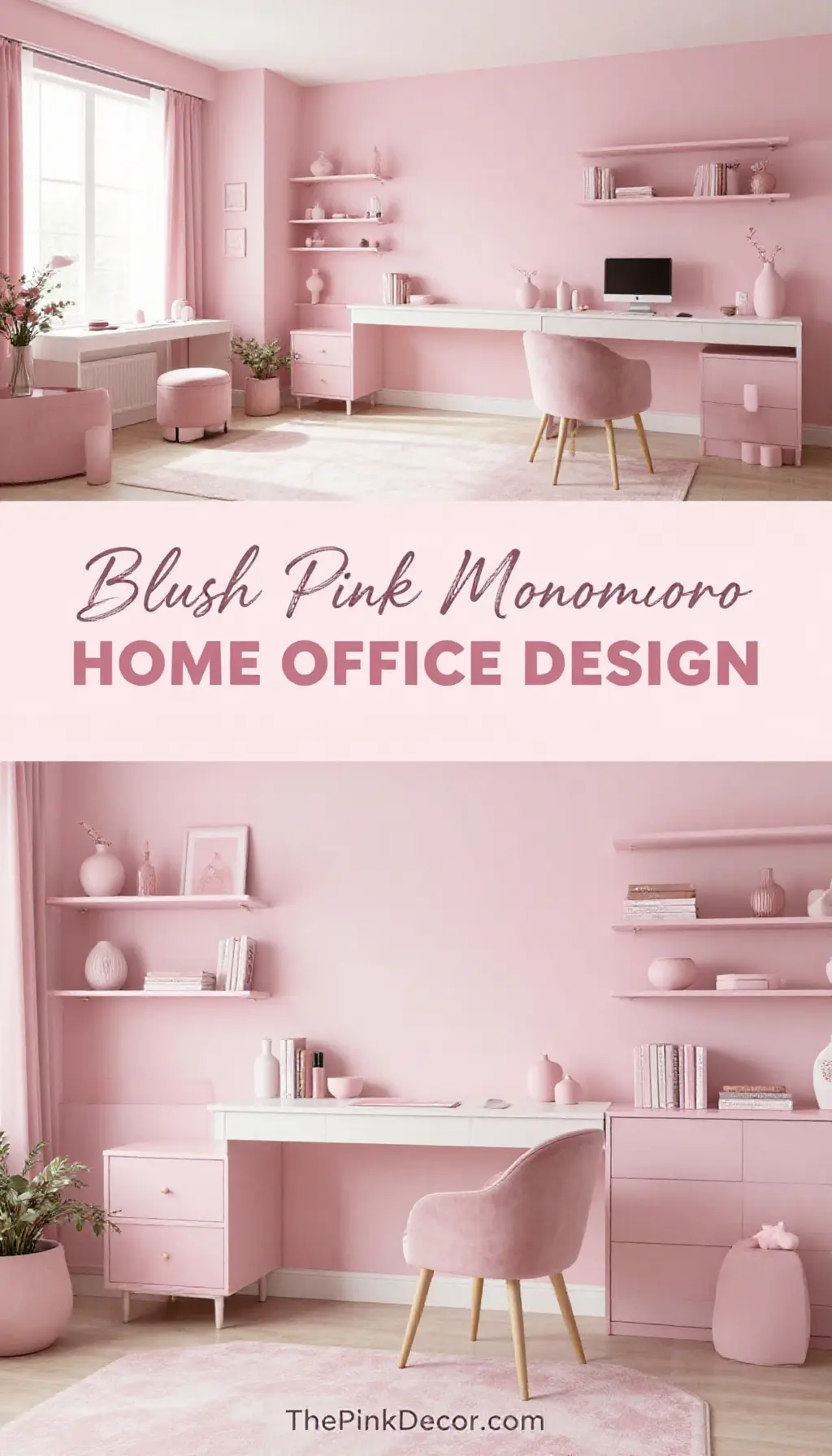 Blush Pink Monochrome Home Office Design - Home Office - The Pink Decor