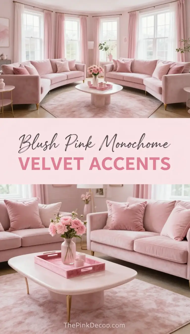 Blush Pink Monochrome Living Room with Velvet Accents - Living Room - The Pink Decor