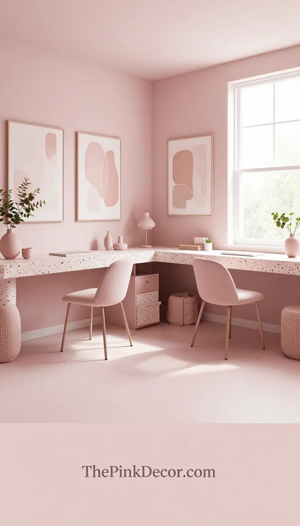 Complete Home Office with pink decor elements