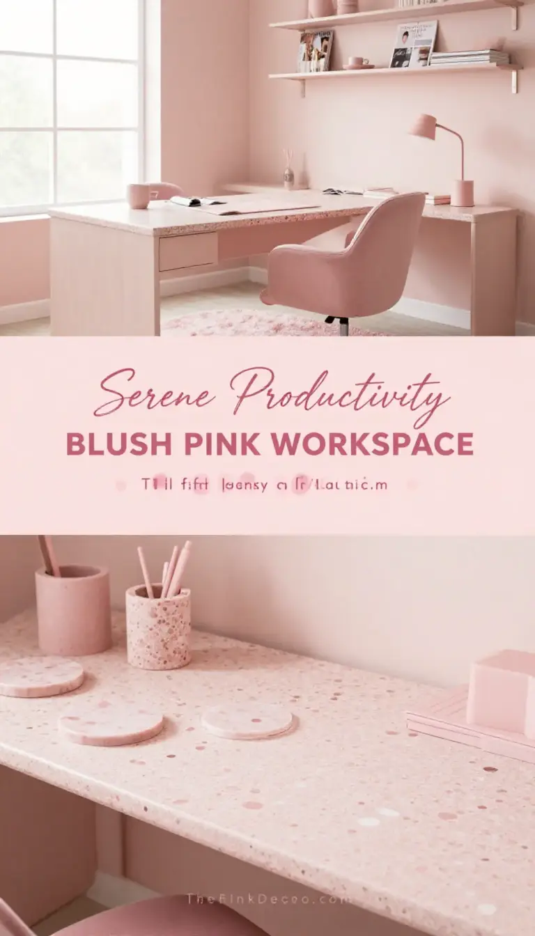 Blush Pink Monochrome Workspace with Terrazzo Accents - Home Office - The Pink Decor