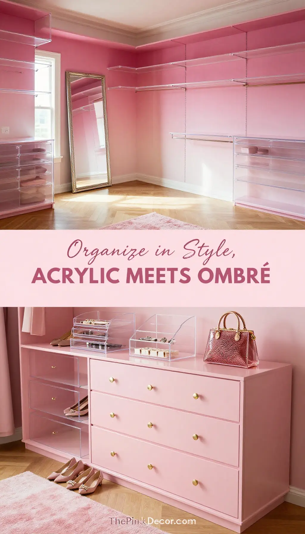 blush pink ombré closet design with acrylic organizers and lighting - Featured Design Blush Pink Ombré Closet with Acrylic Organizers - Closet - The Pink Decor