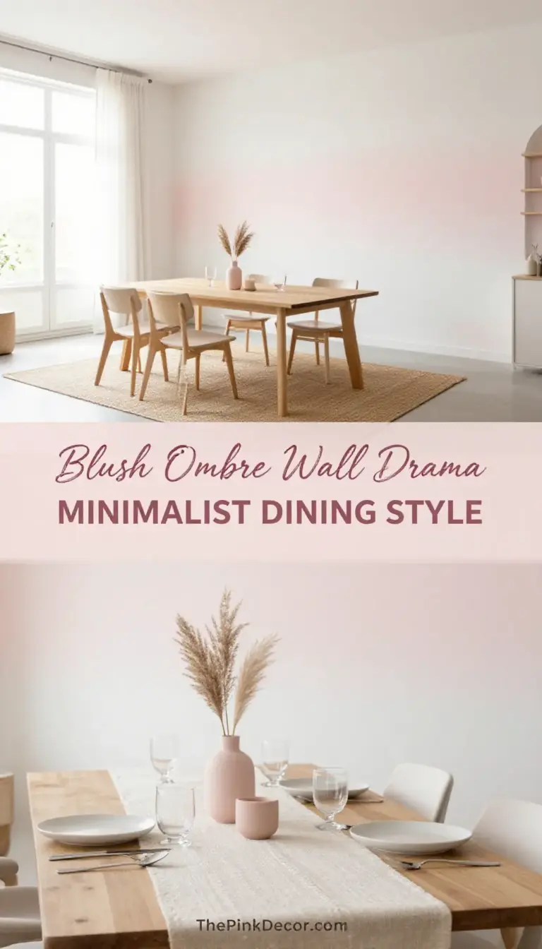 Blush Pink Ombre Accent Wall with Minimalist Dining Setup - Dining Room - The Pink Decor