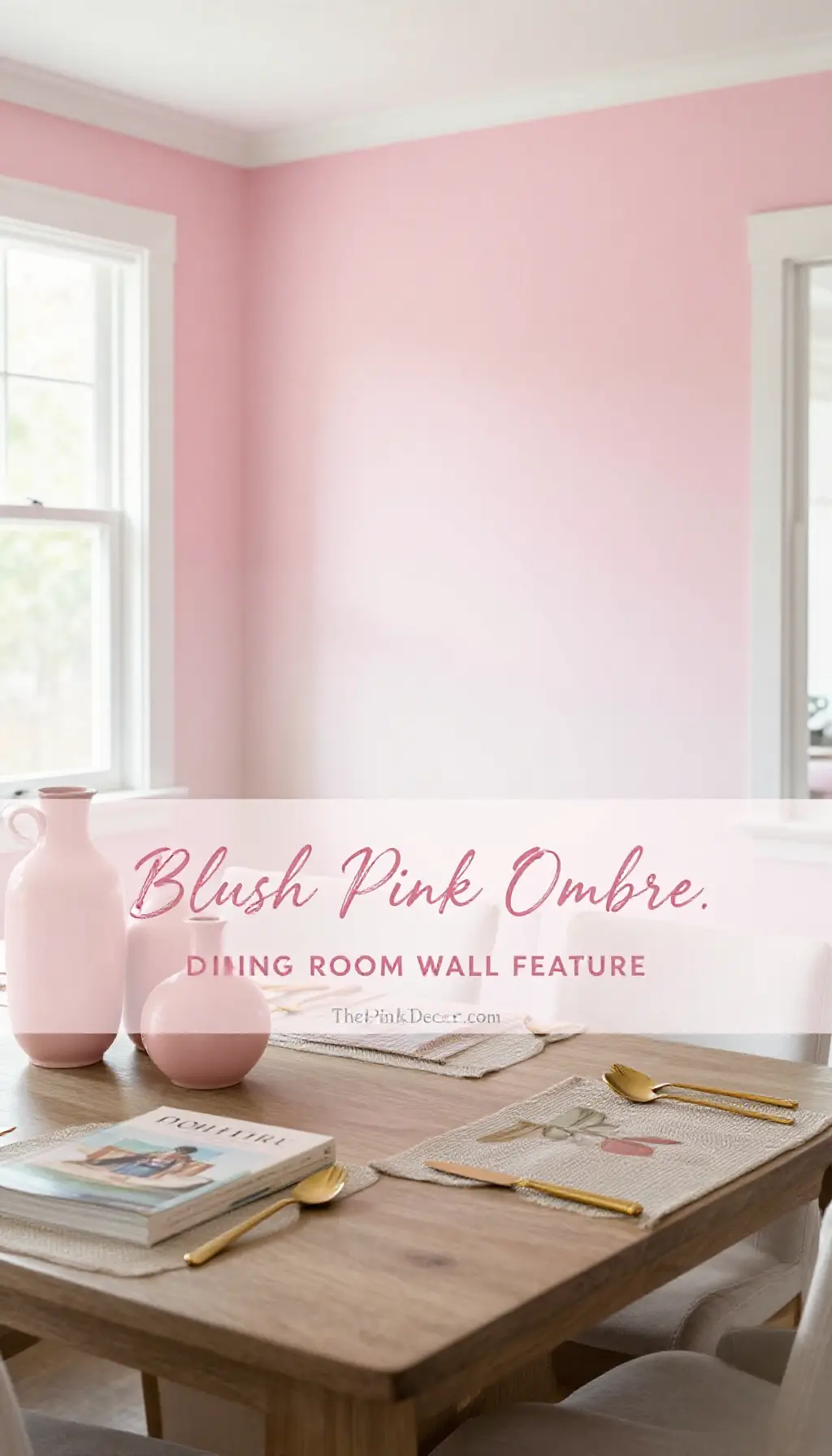 modern pink dining room decor ideas with blush ombre walls and minimalist furniture - Featured Design Blush Pink Ombre Dining Room Wall Feature - Dining Room - The Pink Decor