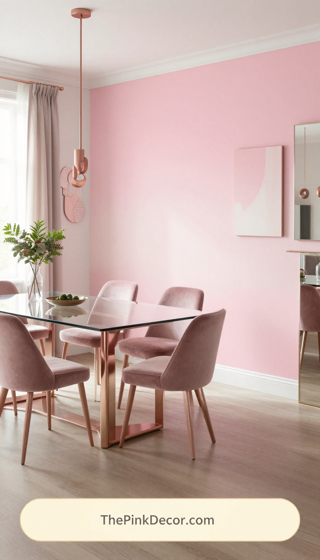 modern blush pink ombre gradient dining room wall decor ideas with metallic accents - Complete View Complete Dining Room with pink decor elements