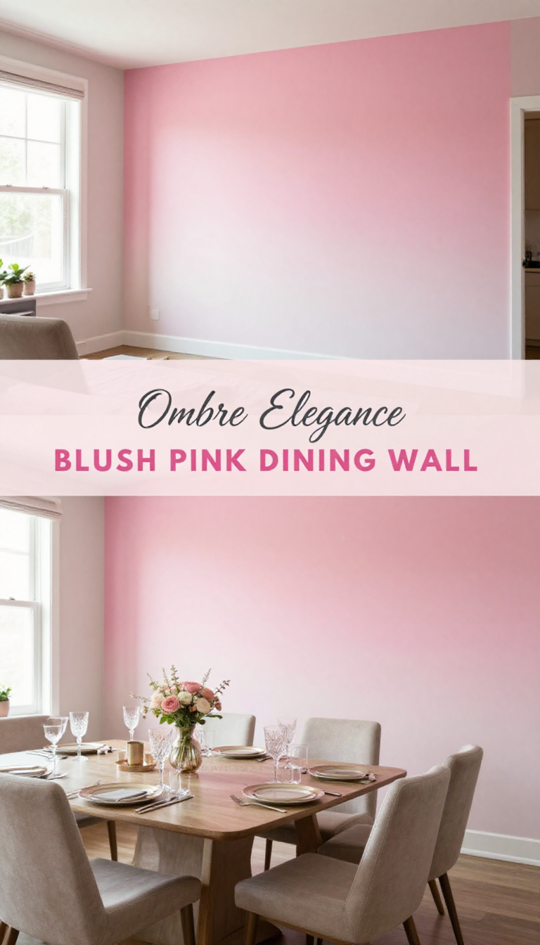 Blush Pink Ombre Gradient Dining Wall with Metallic Accents - Dining Room - The Pink Decor