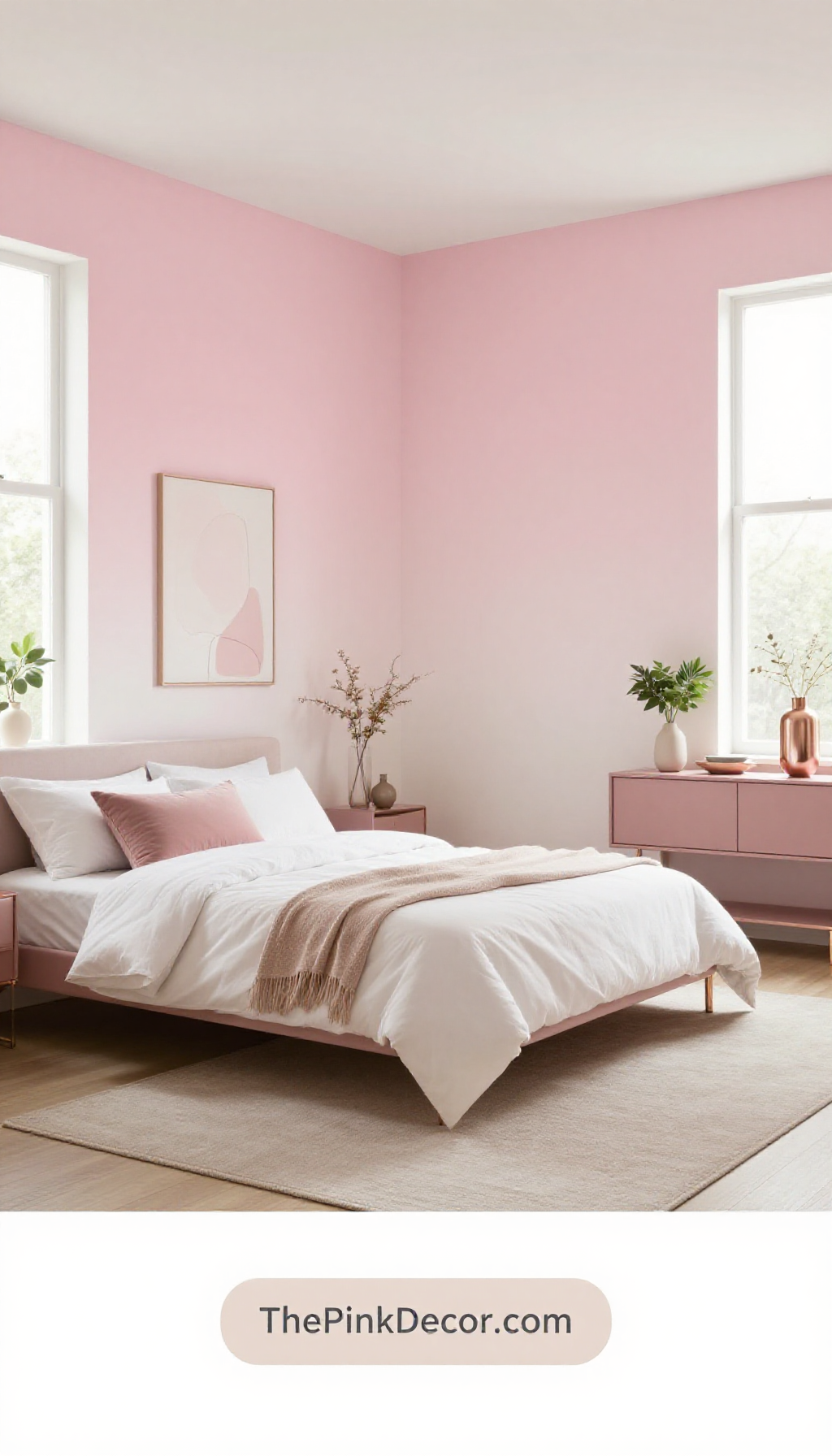 modern blush pink ombre gradient wall bedroom decor ideas minimalist aesthetic - Complete View Complete Bedroom with pink decor elements