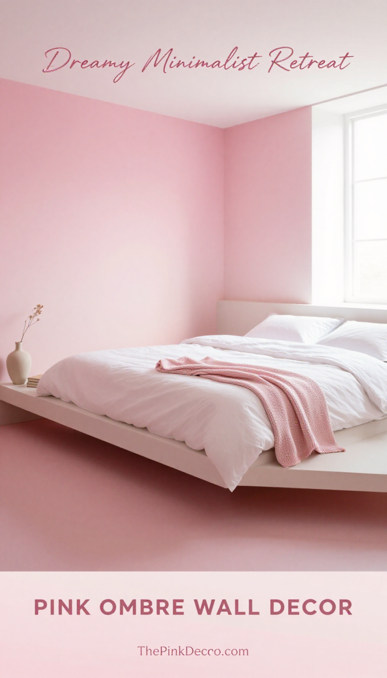 Blush Pink Ombre Gradient Wall with Minimalist Bedding - Bedroom - The Pink Decor