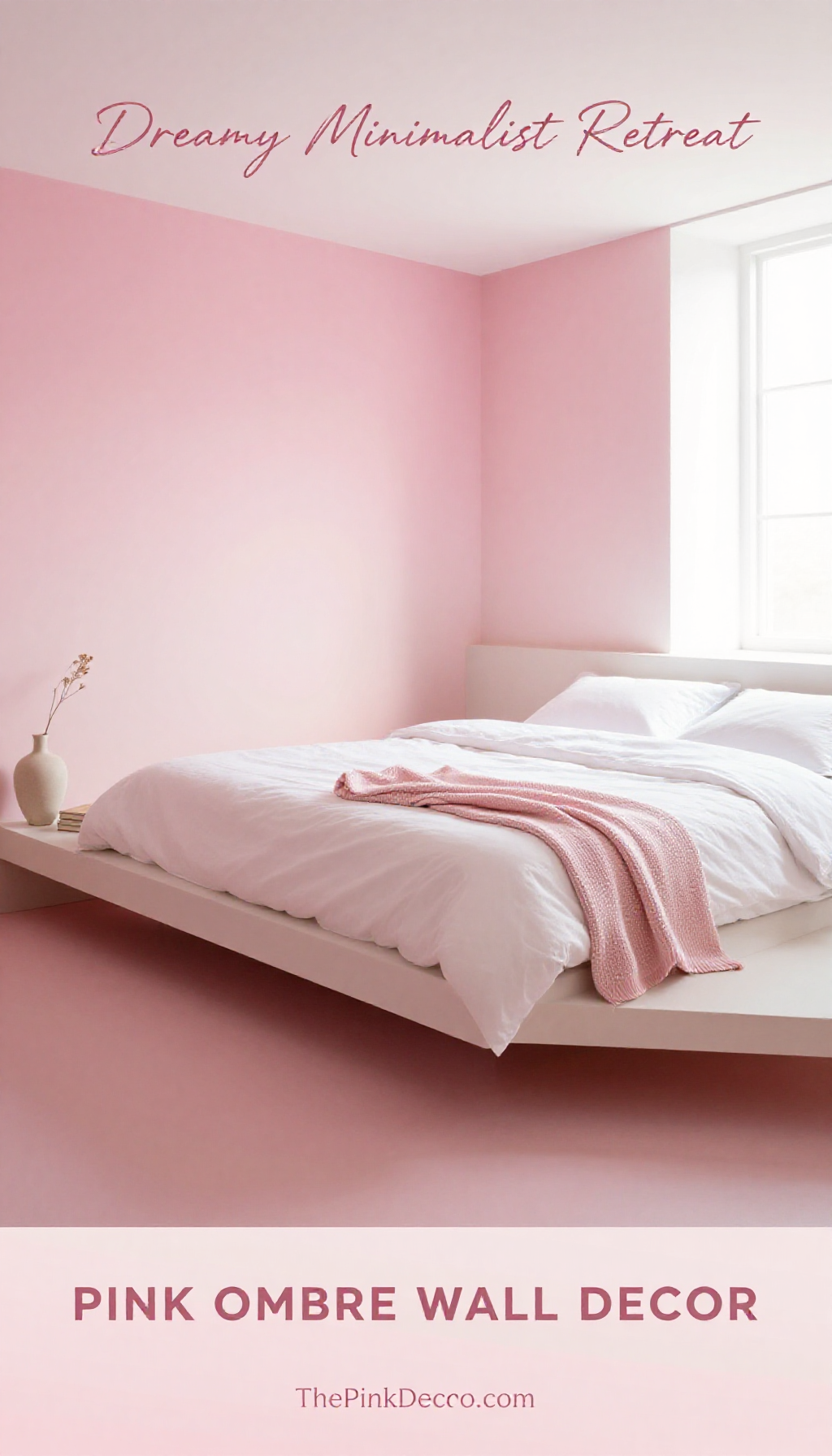 modern blush pink ombre gradient wall bedroom decor ideas minimalist aesthetic - Featured Design Blush Pink Ombre Gradient Wall with Minimalist Bedding - Bedroom - The Pink Decor